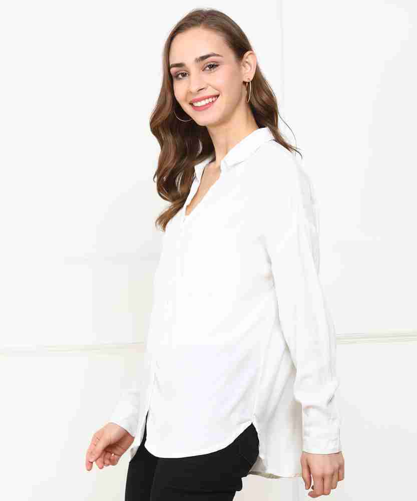 FOREVER 21 Women Solid Casual White Shirt Buy FOREVER 21 Women