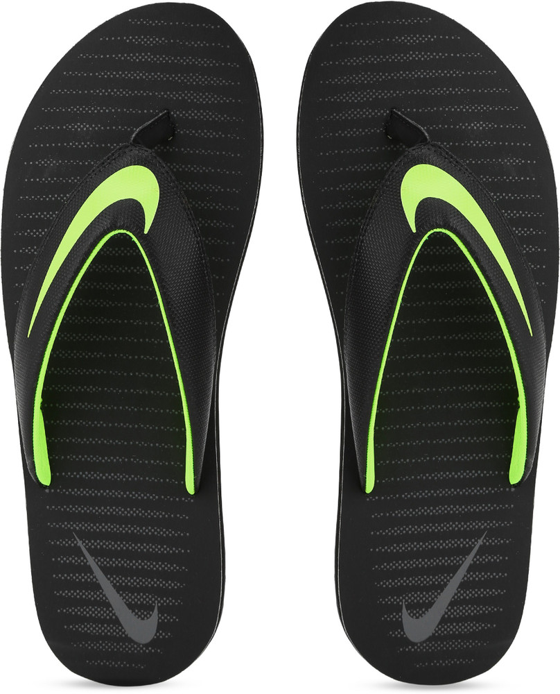 nike slippers green and black