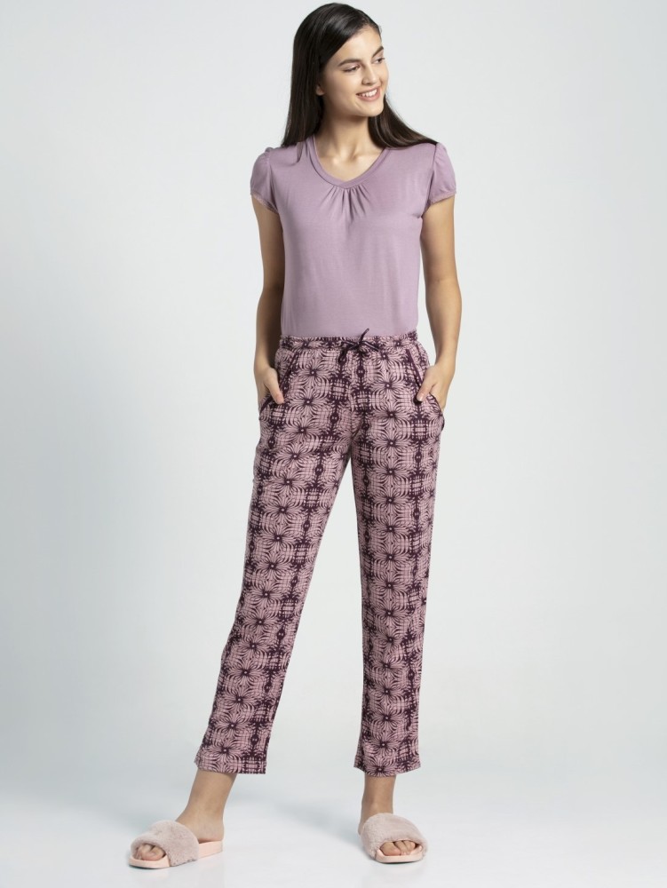 Buy Women's Micro Modal Cotton Relaxed Fit Printed Pyjama with Lace Trim on  Pockets - Old Rose Assorted Prints RX09