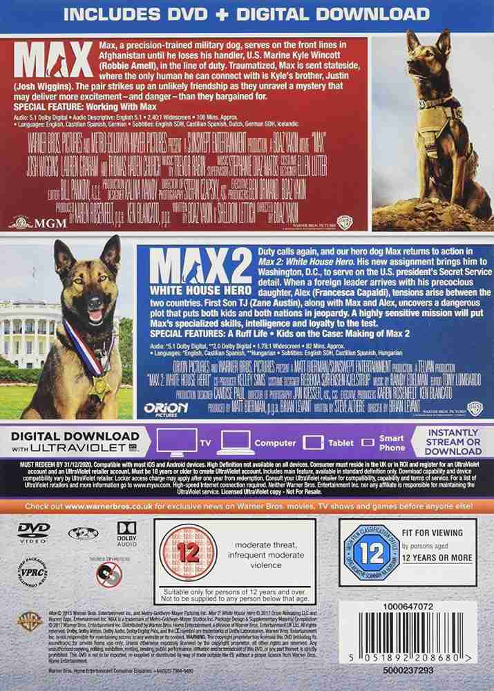 2 Movies Collection Max Max 2 White House Hero 2 Disc Set