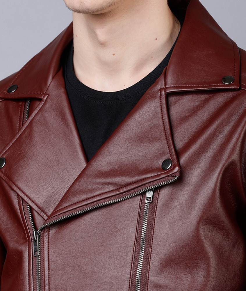 Burgundy leather discount jacket zara