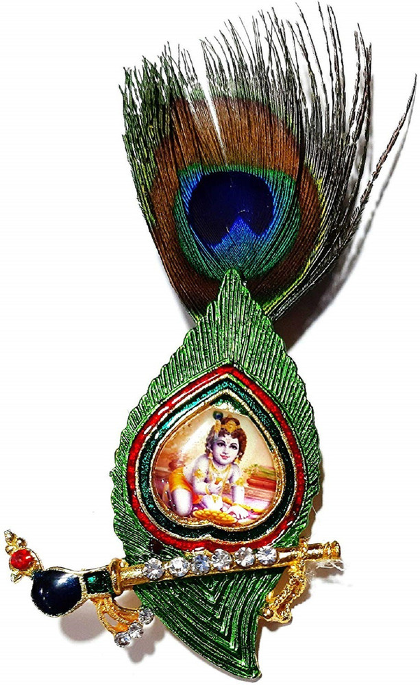 Shri Ram Creations Metal Mor Pankh bansuri brooch pack of 10 pcs
