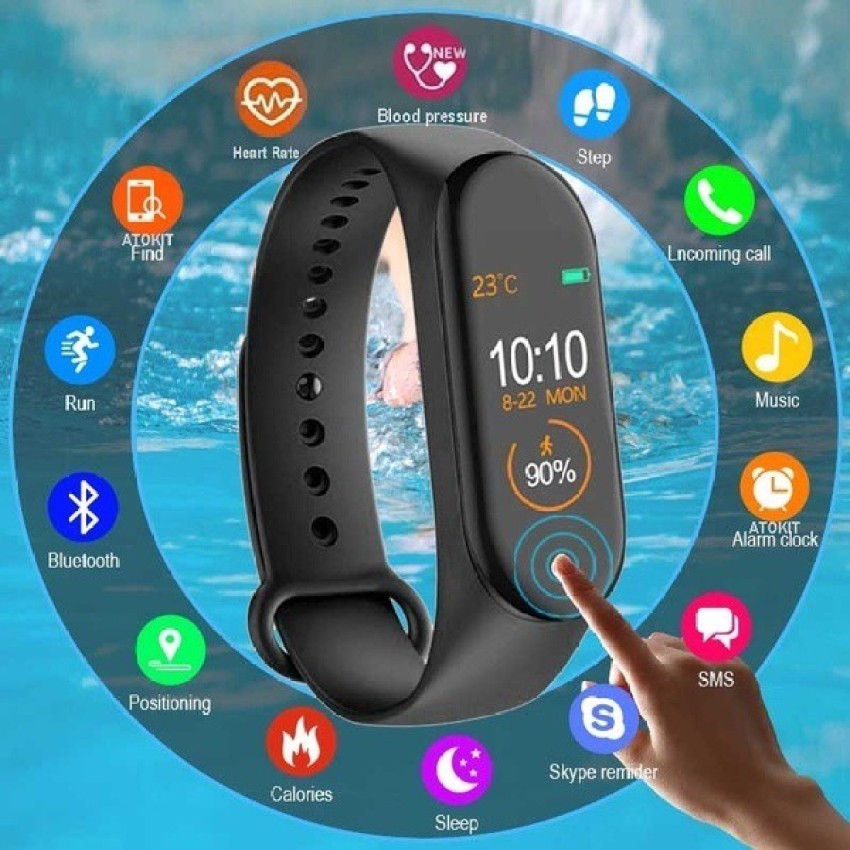 M4 smart bracelet fitness tracker heart rate monitor bluetoothcompatible smart  wristband life waterproof pedometer sport watch  Fruugo IN