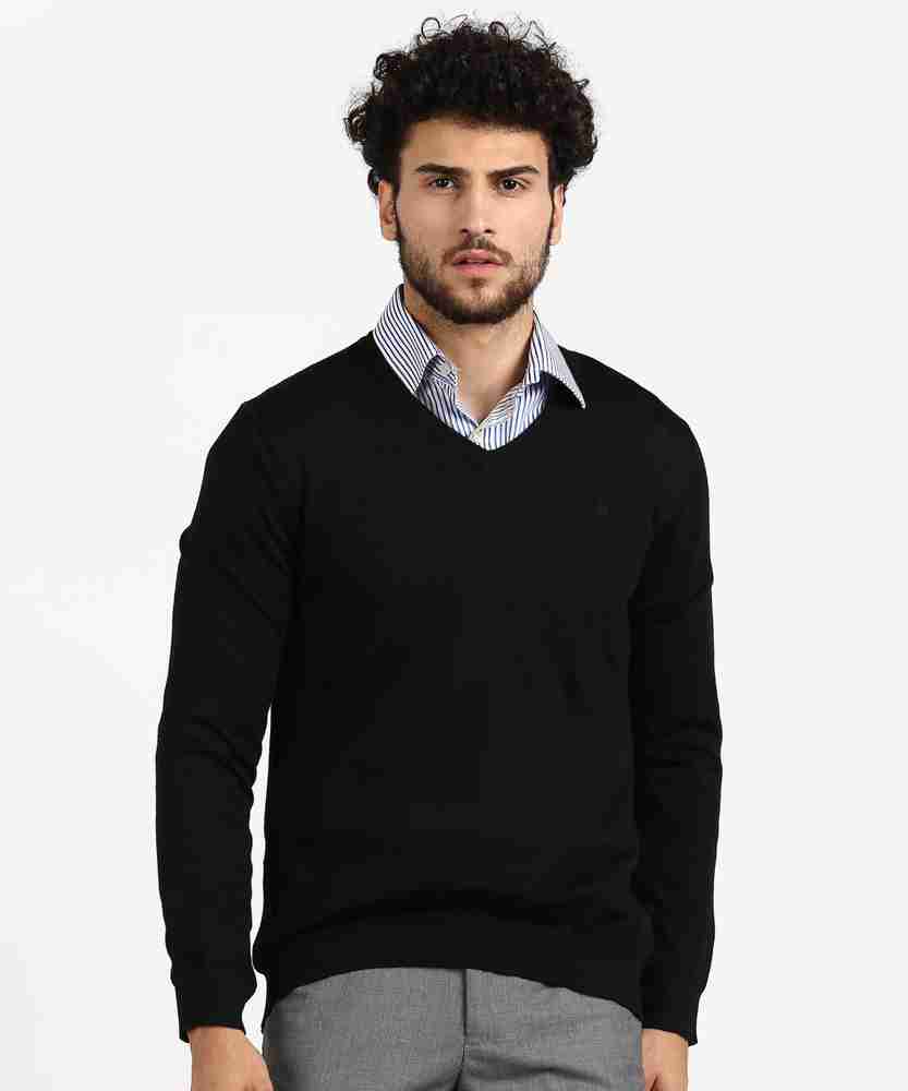 United Colors of Benetton Solid V Neck Formal Men Black Sweater