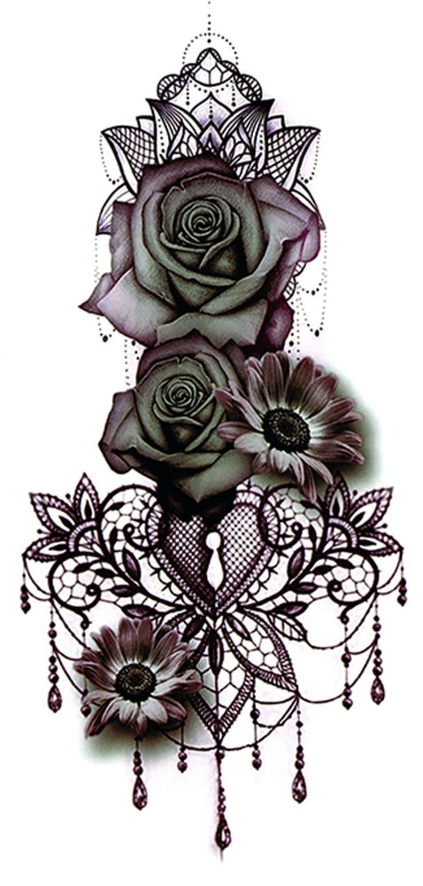 Black Ink Flowers Tattoo On Women Left Upper Arm