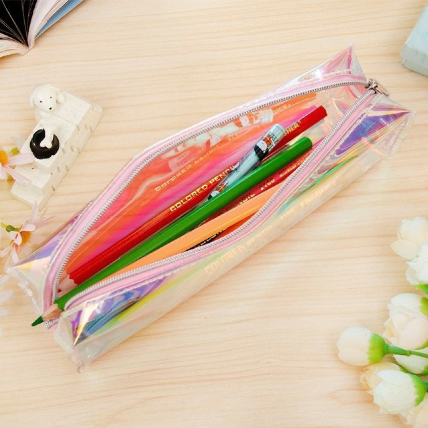 Transparent Waterproof Pencil Case Large Capacity Pencil Bag Aesthetic  Clear Cute Pencil Case with Stickers DIY