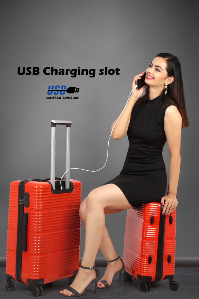 3G BUILTIN WEIGHING SCALE with USB CHARGING SMART Cabin & Check-in Set - 24  inch RED - Price in India