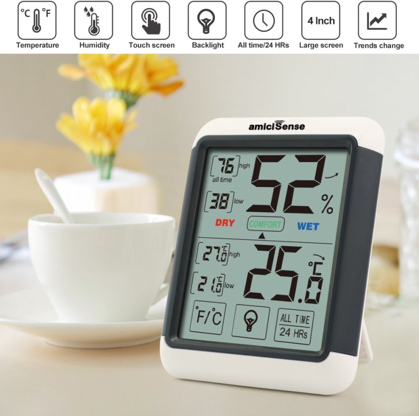 Number-one Indoor Outdoor Thermometer Humidity Monitor, Wireless Digital Hygrometer Humidity Temperature Sensor Large Touchscreen Backlight, Humidity