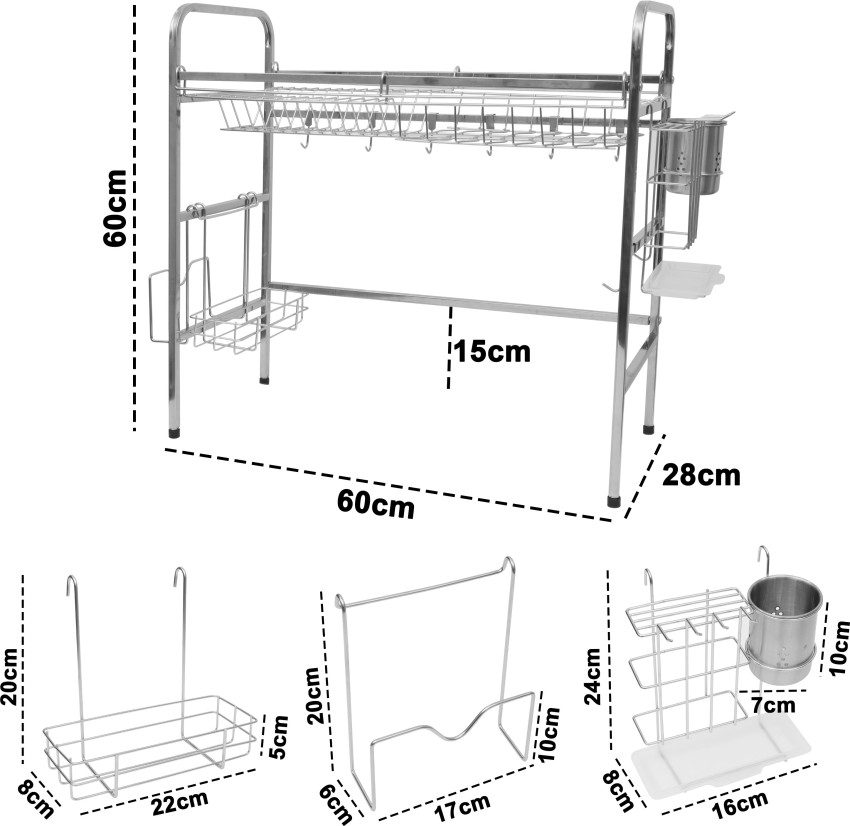 Over the Sink Dish Drying Rack -2 Tier Stainless Steel Large Kitchen Rack  Dish Drainers for Home Kitchen Counter Storage, Shelf with Utensil Holder, Above  Sink Non-Slip Shelves Organizer 