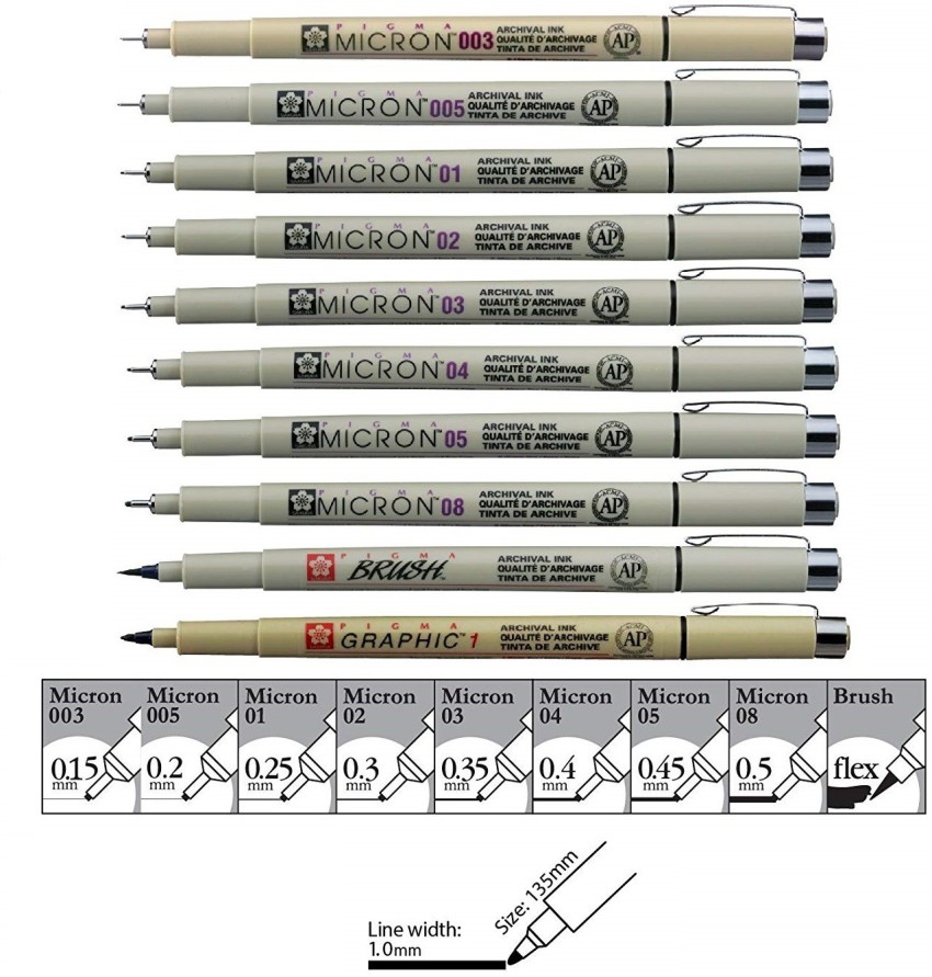Sakura Pigma Micron Fineliner Pens, Archival Black, 02 Tip Size 6 Pk 