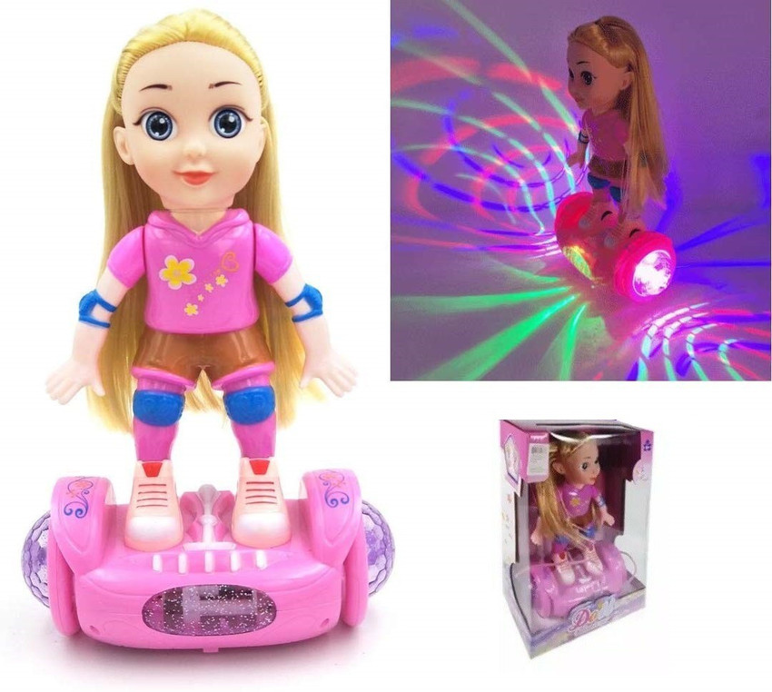 Bestie Toys Lovely Girl Doll Toy for Kids Battery Operated Girls Doll Riding Hover Board Rolling Rotating Music and Beautiful Flashing Lights Lovely Girl Doll Toy for Kids Battery Operated Girls