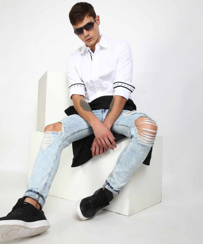 Calvin Klein Jeans Men Solid Casual White Shirt - Buy Calvin Klein Jeans  Men Solid Casual White Shirt Online at Best Prices in India