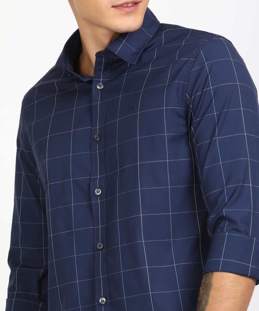 Calvin Klein Jeans Men Checkered Casual Blue Shirt - Buy Calvin