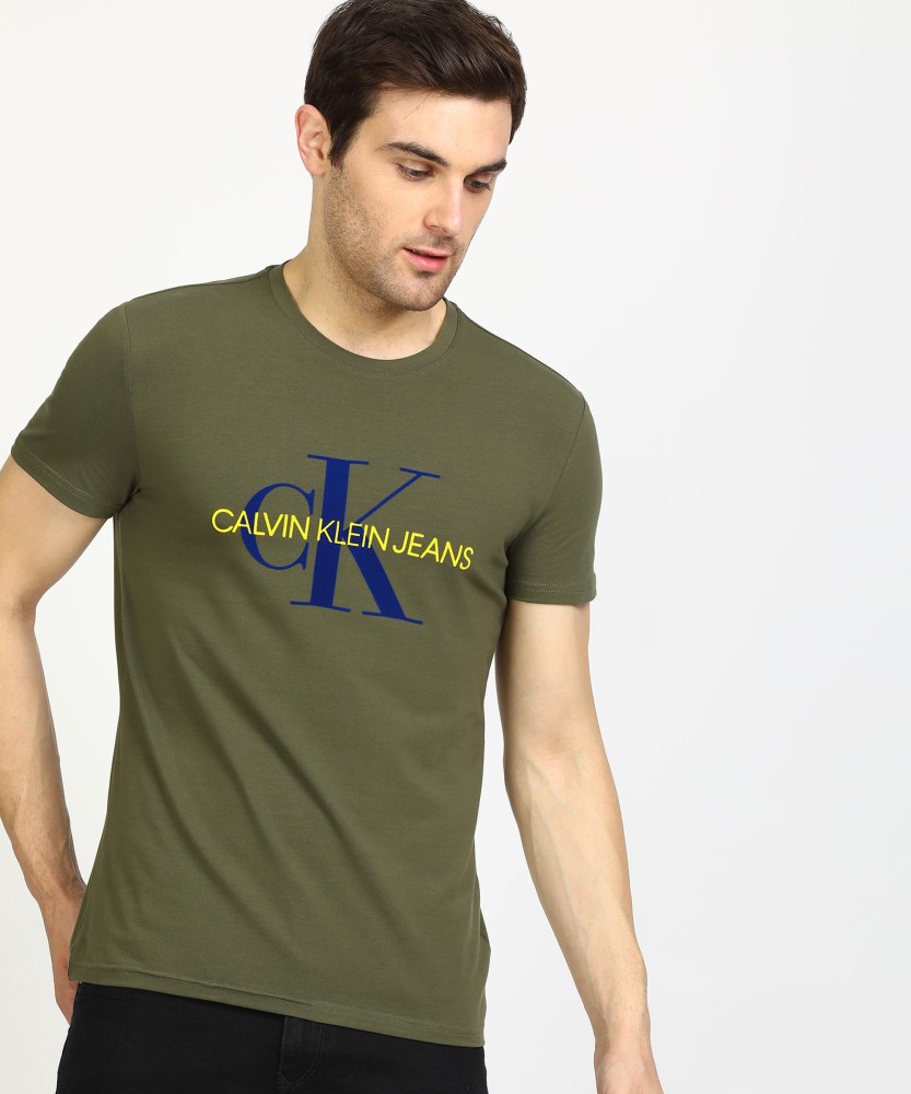 Calvin Klein Jeans Solid Men Round Neck Green T-Shirt - Buy Calvin Klein  Jeans Solid Men Round Neck Green T-Shirt Online at Best Prices in India