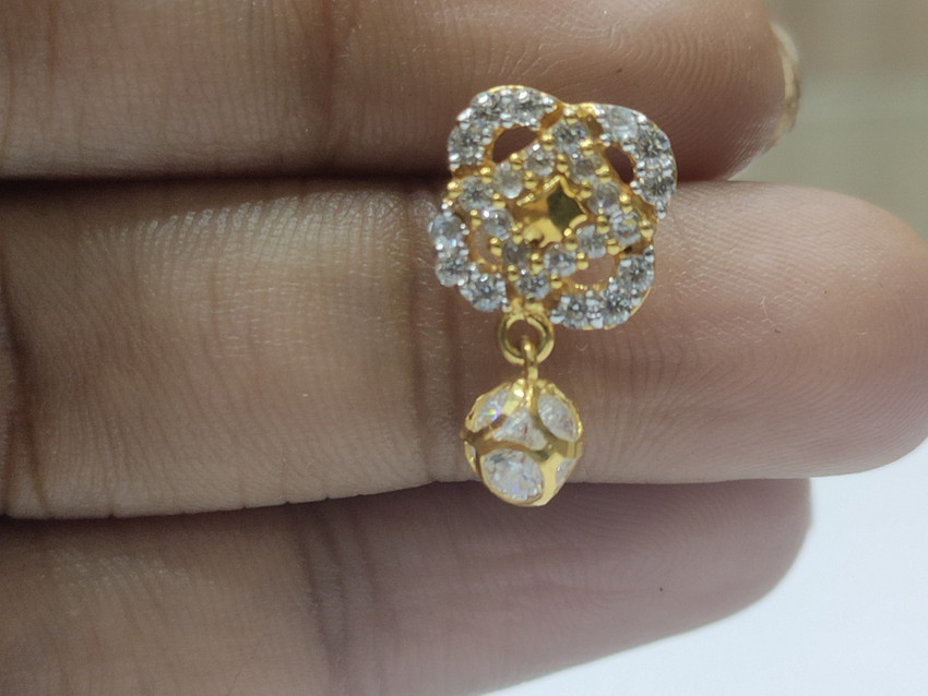 DARSHRAJ 18KT Pure Gold Hanging Zircon Tops Earring For Girls
