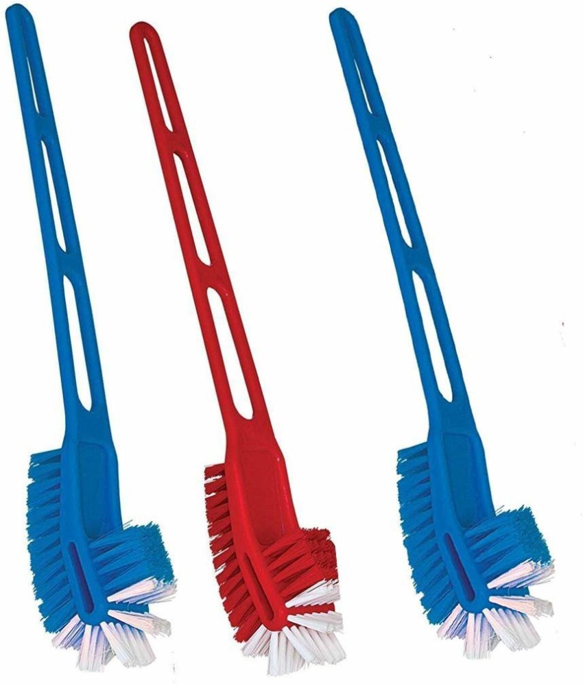 STRUGGLINGINC Double Sided Toilet Cleaning Brush for Cleaning Easy to Hold,  Combo HOCKEY TOILET CLEANER BRASH,Washbasin / Sink Cleaning Strong Plastic  Hand Nylon Combo Brush (Multicolor)Toilet Brush with long grip brush ,Toilet