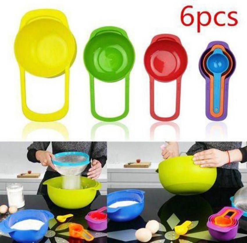 Colorful 6 Piece Kitchen Cooking Plastic Measuring Spoons & Cups Set