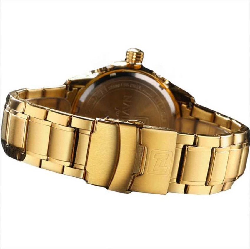 NAVIFORCE Japanese Quartz Stainless Steel Week Calendar Waterproof Wrist Watch for Men 9090 Gold Analog Watch For Men Buy NAVIFORCE Japanese Quartz Stainless Steel Week Calendar Waterproof Wrist Watch
