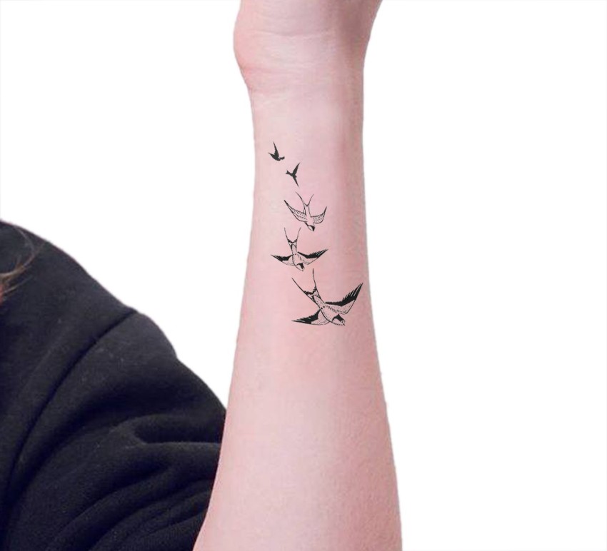 Amazing Black Flying Birds Neck Tattoo