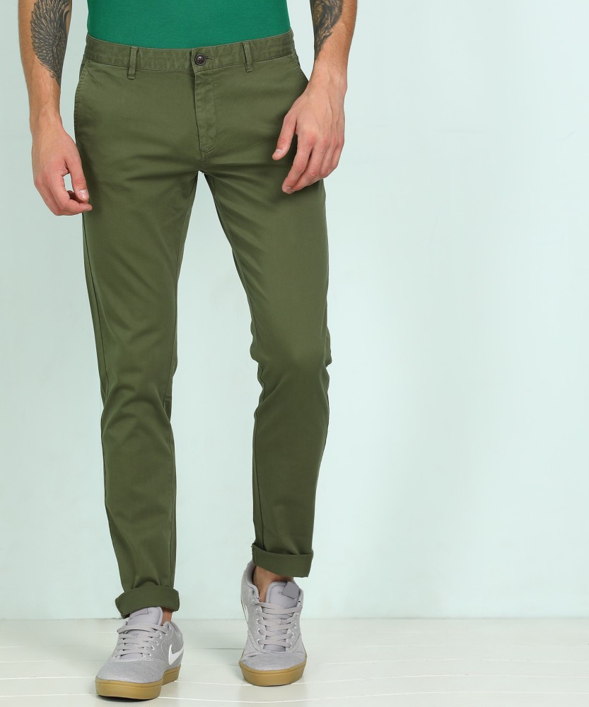 Buy Men Olive Green Solid Brooklyn Slim Fit Chino trousers online   Looksgudin