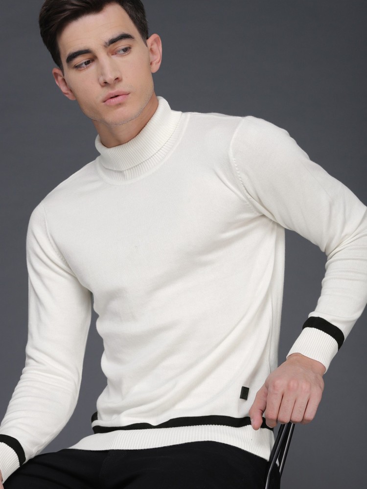 WROGN Solid Turtle Neck Casual Men White Sweater - Buy WROGN Solid Turtle  Neck Casual Men White Sweater Online at Best Prices in India