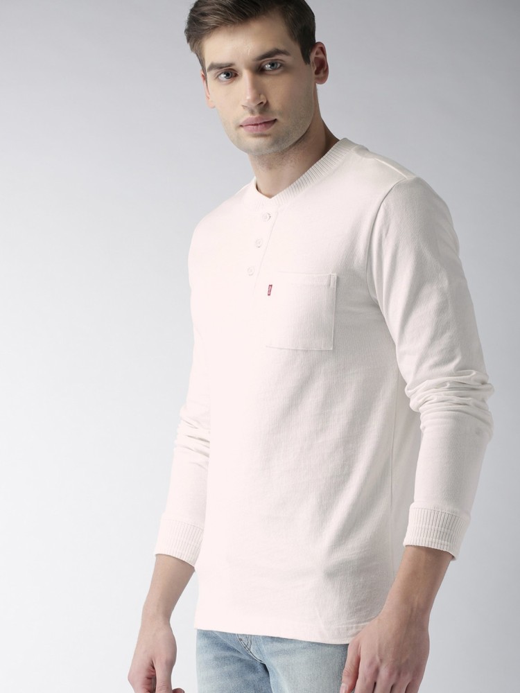 LEVI'S Solid Men Henley Neck White T-Shirt - Buy LEVI'S Solid Men