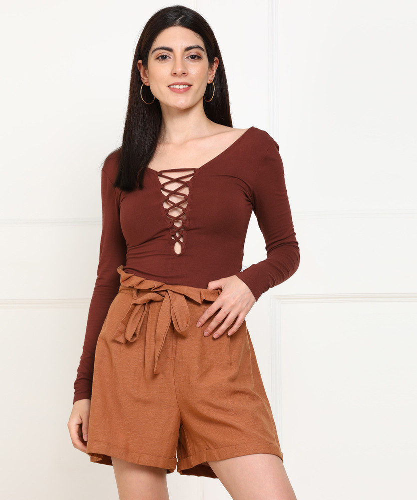 FOREVER 21 Casual Full Sleeve Solid Women Maroon Top