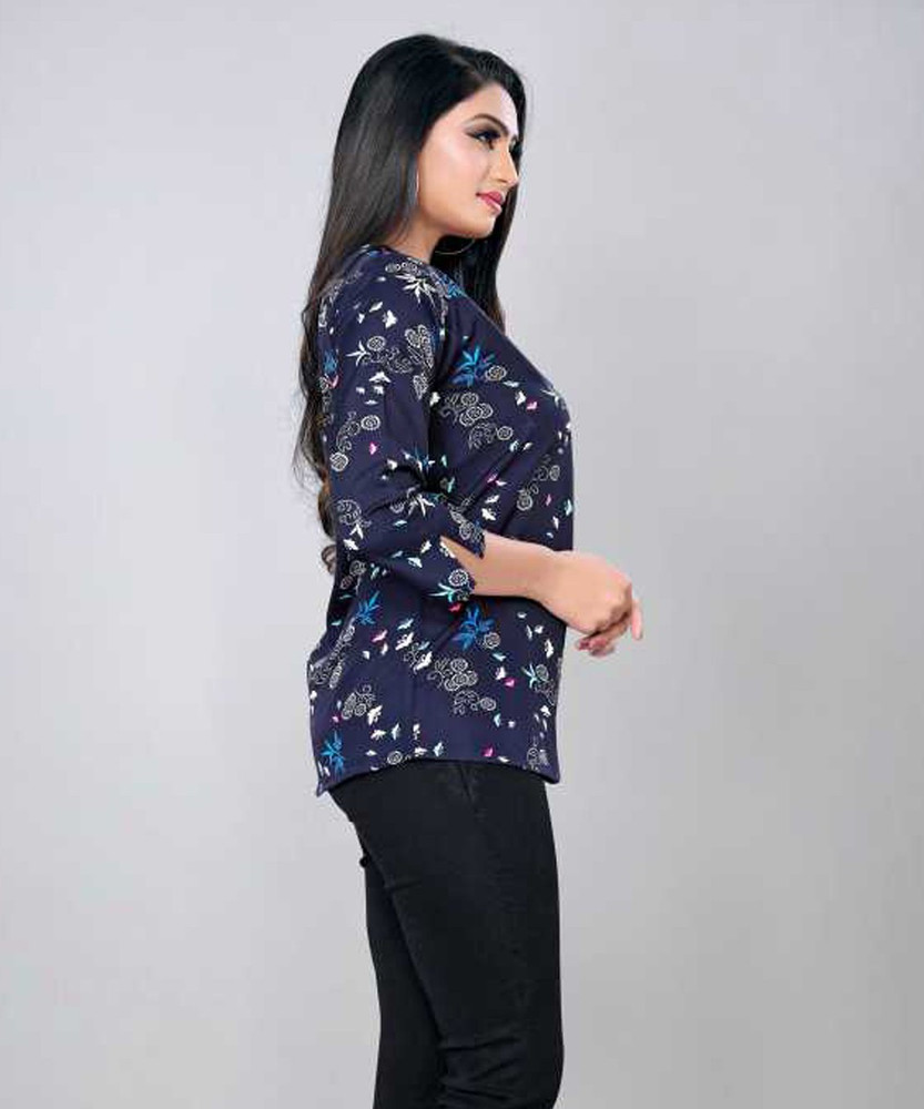 Shubhlaxmi Textile Casual 3 4 Sleeve Printed Women Blue Top Buy