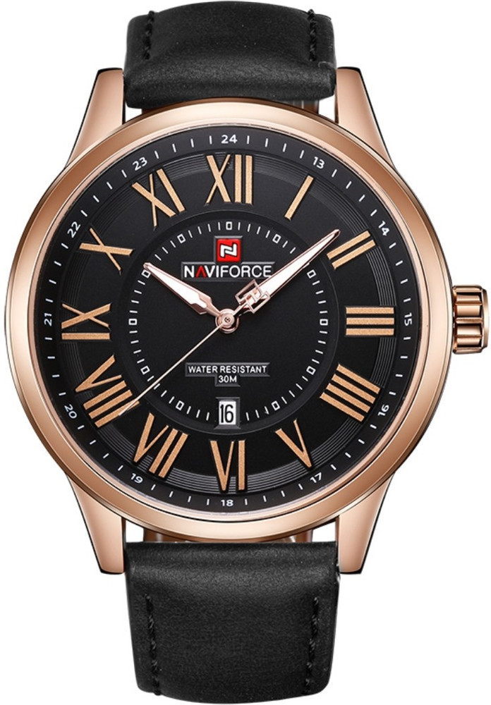 NAVIFORCE Leather Black Strap Stylish Minimalistic Wristwatch for