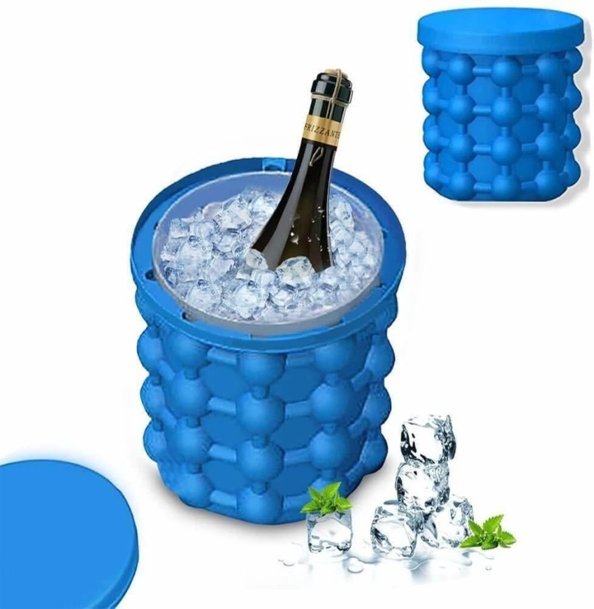 Ice Cube Mold Ice Trays, Large Silicone Ice Bucket,Ice Cube Maker,  Round,Portable,For Frozen Whiskey, Cocktail, Beverages (blue)