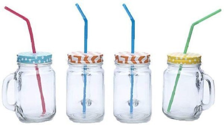 Buy Saaikee Set of 4 Mason Jar with Lid and Straw, Juice Jar With Straw and  Handle, 500 ML Pack of 4 Online at Best Prices in India - JioMart.