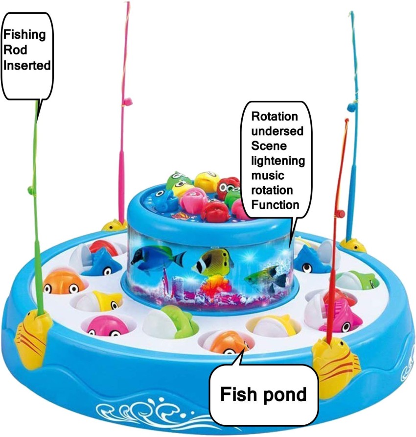 WISHKEY Fish Catching Game Toy Set With Magnetic Fish , Fishing Rod Stick ,  Music And Lights For Kids - Fish Catching Game Toy Set With Magnetic Fish , Fishing  Rod Stick 