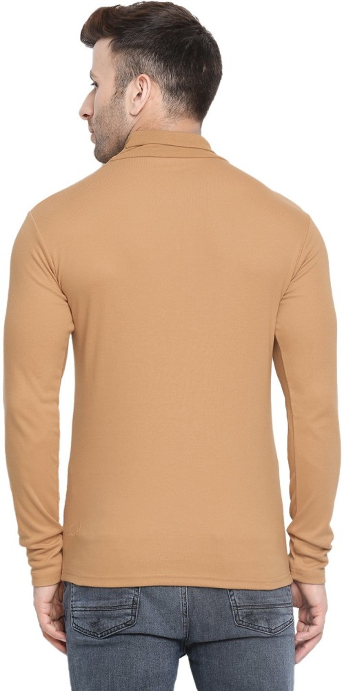 Buy CHKOKKO Men Beige Solid Turtle Neck T Shirt - Tshirts for Men