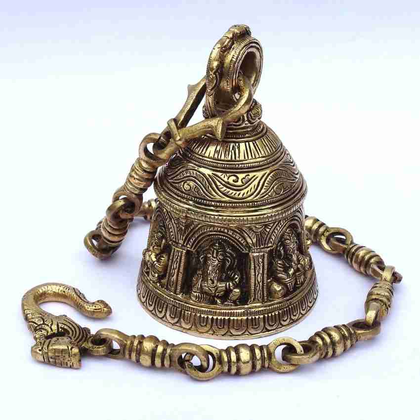 Traditional Brass Temple Bells with Peacock for Home Decor Brass