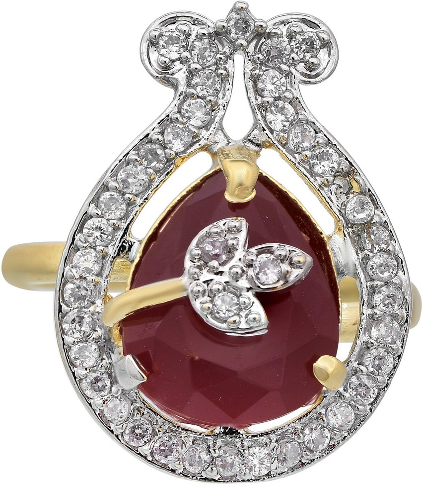 Dzinetrendz DzineTrendz Gold Plated Mangal Kalash Design Faux Burma Ruby Imitation Diamond Fashion Finger Ring Women Brass Cubic Zirconia Gold Plated Ring Price in India Buy Dzinetrendz DzineTrendz Go...