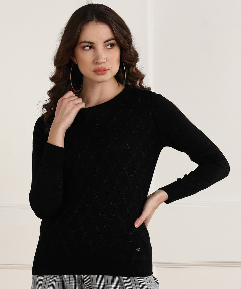 Allen Solly Argyle Round Neck Casual Women Black Sweater Buy Allen Solly Argyle Round Neck Casual Women Black Sweater Online at Best Prices in India Flipkart