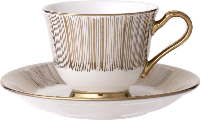 Clay Craft Fine Ceramic Cup & Saucer Set of 12 - 6 Cups + 6  Saucers, Multicolor: Cup & Saucer Sets