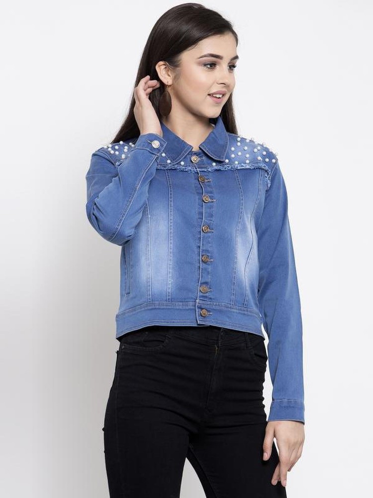 Purple Feather Full Sleeve Washed Women Denim Jacket - Buy Purple Feather  Full Sleeve Washed Women Denim Jacket Online at Best Prices in India