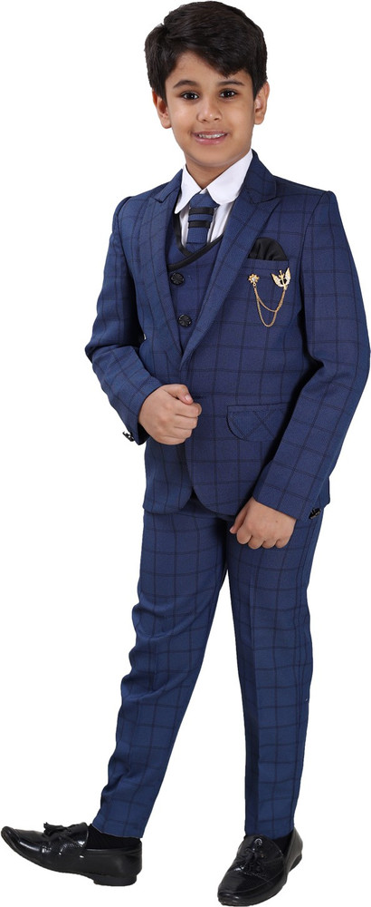 Fourfolds 5 Piece Coat Suit Set Checkered Boys Suit