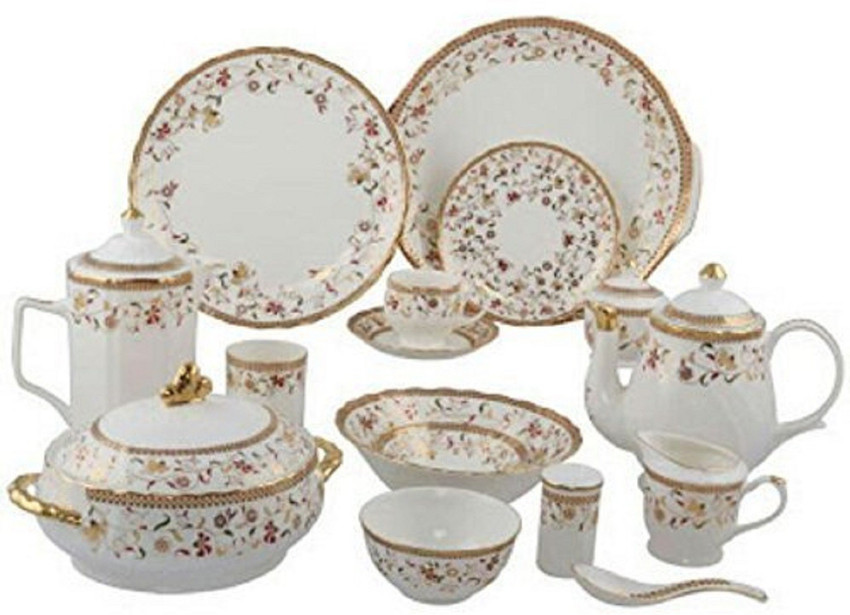 CLAY CRAFT Pack of 14 Bone China White and Gold Bone China Dinner Set Price in India Buy CLAY CRAFT Pack of 14 Bone China White and Gold Bone China Dinner
