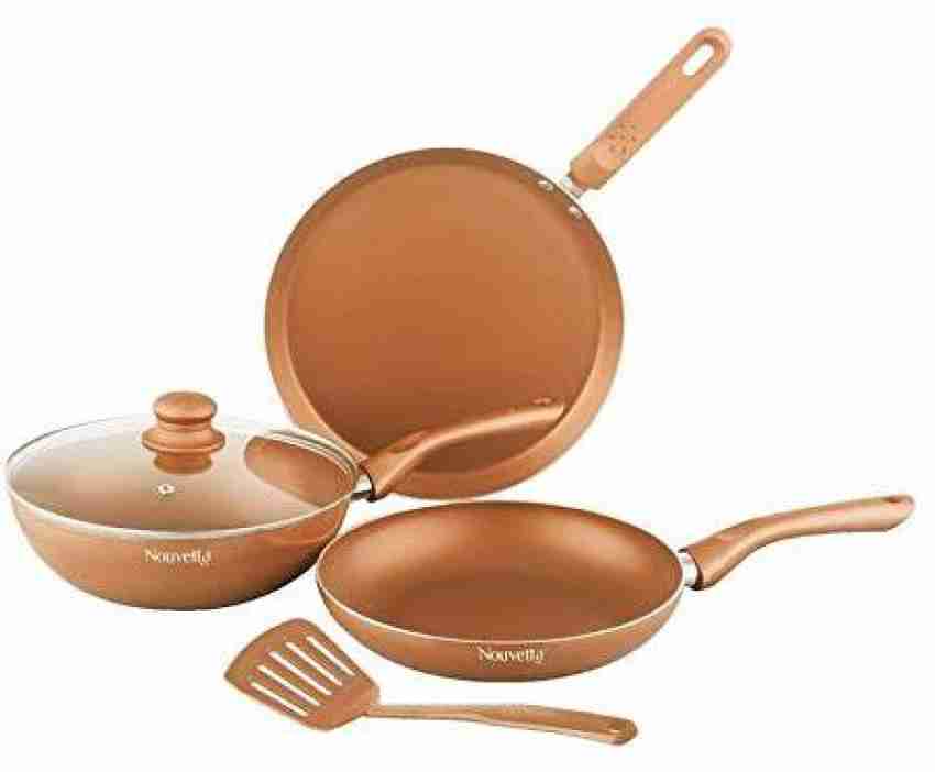 Lagostina Ramata Cookware and Frying Pan Set, Copper Effect Exterior,  Non-Stick Aluminium, 5 Pieces, Black