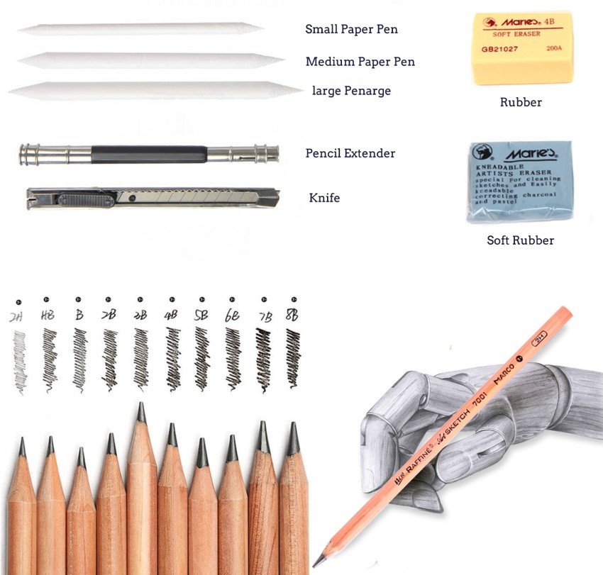 29 Pieces Professional Sketching & Drawing Art Tool Kit with Graphite Pencils, Charcoal Pencils, Paper Erasable Pen, Craft Knife, Size: As Shown