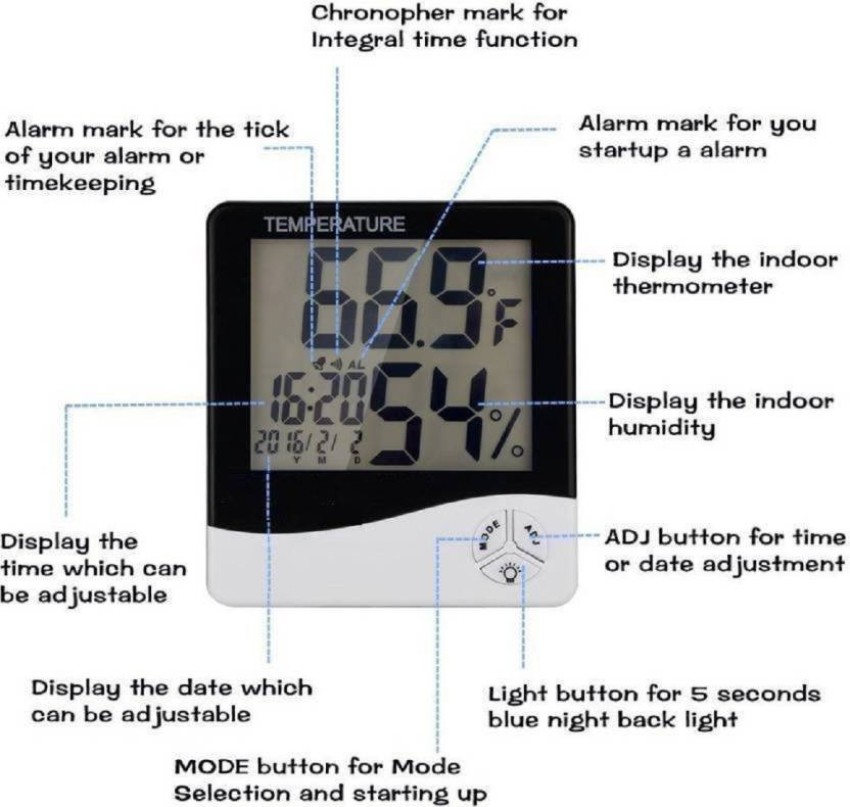 Reptile Thermometer Hygrometer with Alarm Function Aquarium