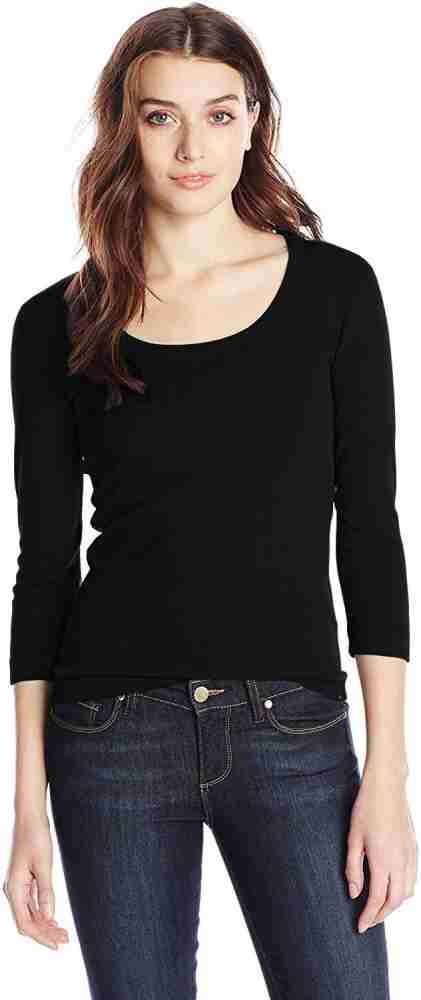  KECKS Women's Shirts Women's Tops Shirts for Women Scoop Neck  Fuzzy Cuff Slim Fit Tee (Color : Black, Size : Large) : Clothing, Shoes &  Jewelry