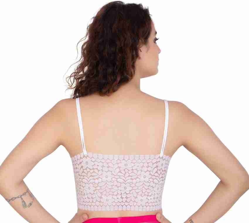 PLUMBURY® Women's Padded Lace Bralette Bra Camisole Crop Top, Pink