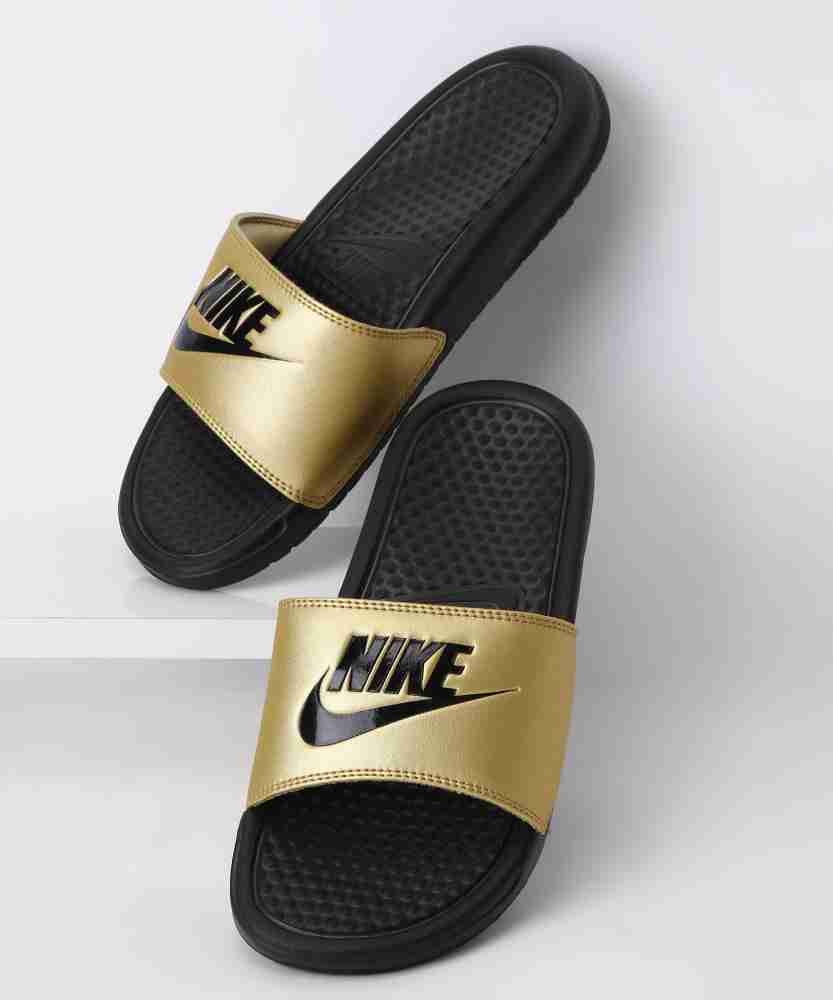 Nike slippers shop black and gold