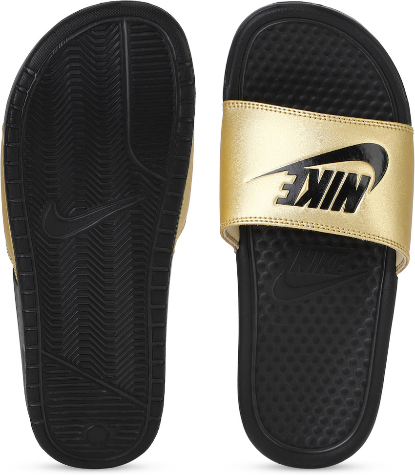 Nike slippers hotsell black and gold