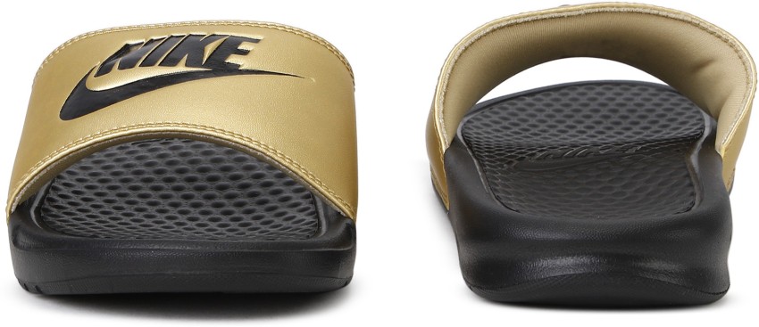 Nike black and gold 2025 sliders