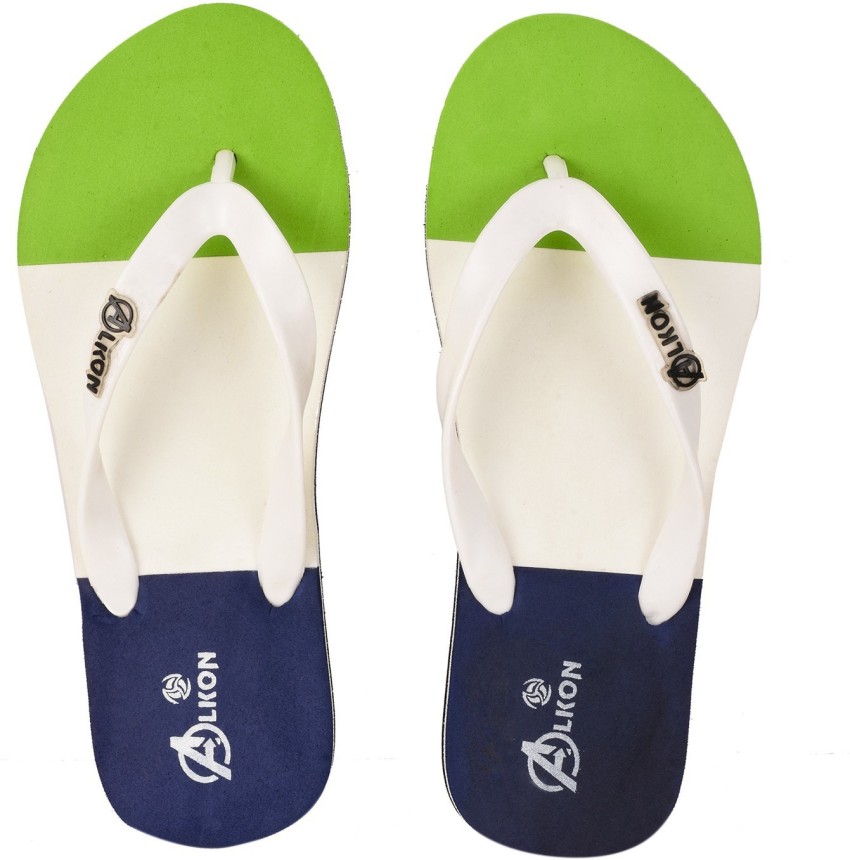 ALKON Men Stylish Comfortable Green White Navy Chappal Slides