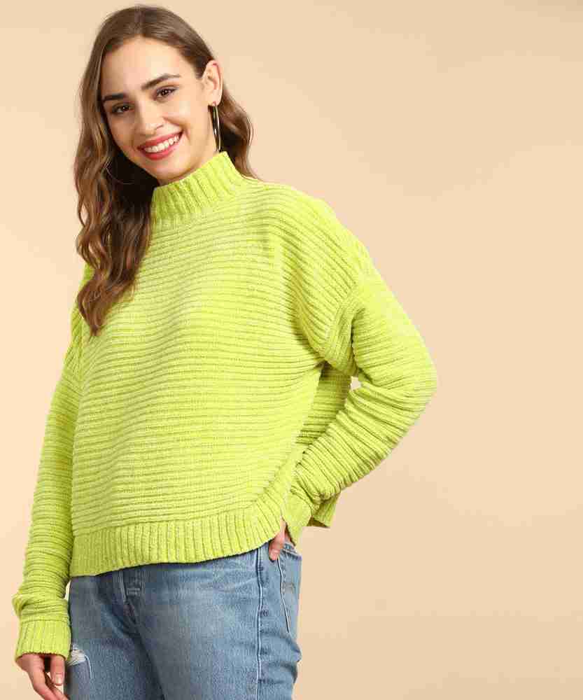 FOREVER 21 Self Design High Neck Casual Women Light Green